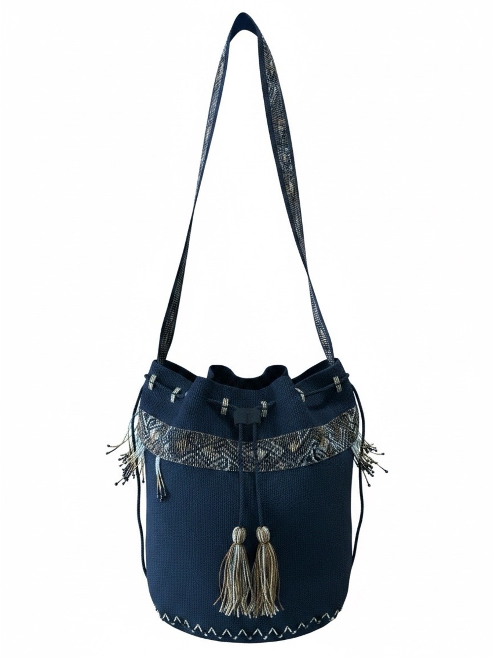 Art Deco Styled Cross Body Small Purse Gold & Silver Beads Beautiful Black Knit